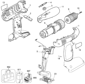 Default Diagram and Parts List for CD1800SKA Type 1 Black and Decker Boring Machine